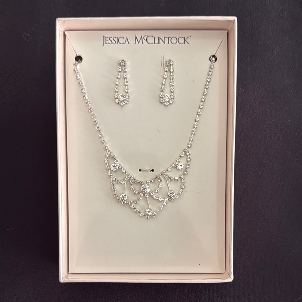 Jessica McClintock Rhinestone Necklace and Earrings with Elegant Design